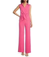Calvin Klein Stretch Scuba Crepe Collared V-Neck Sleeveless Twist Front Top