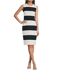 Calvin Klein Stripe Scuba Crepe Crew Neck Sleeveless Sheath Dress