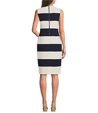 Calvin Klein Stripe Scuba Crepe Crew Neck Sleeveless Sheath Dress