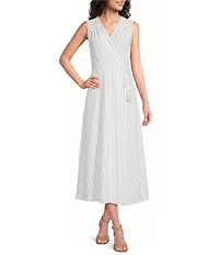 Calvin Klein Striped Sleeveless Faux Wrap Dress