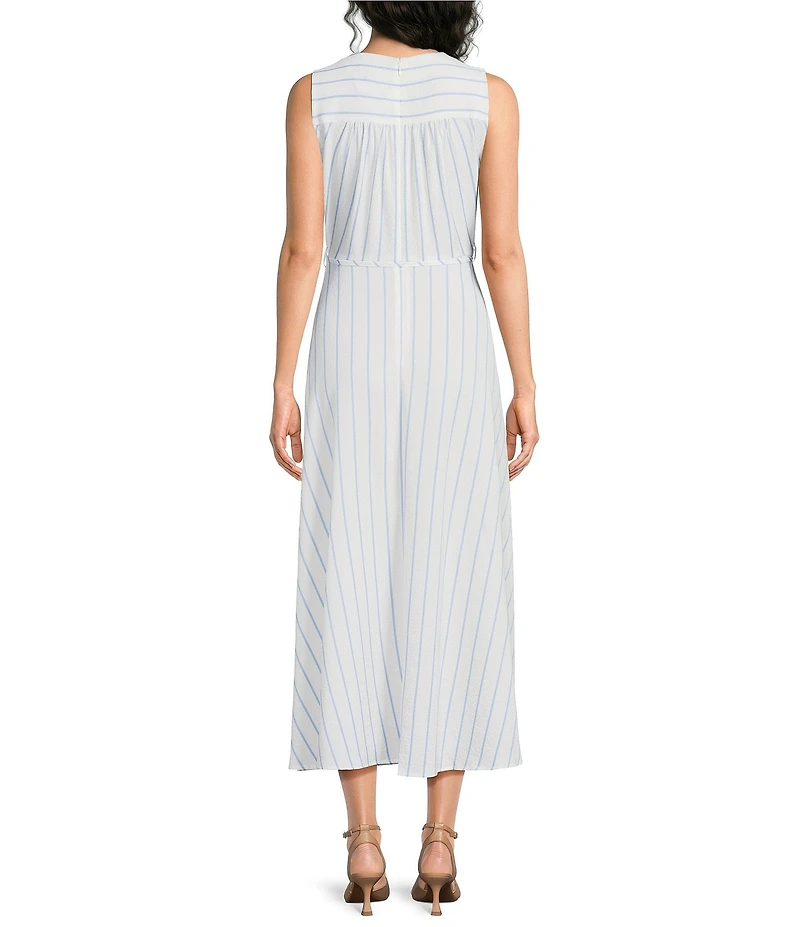Calvin Klein Striped Sleeveless Faux Wrap Dress