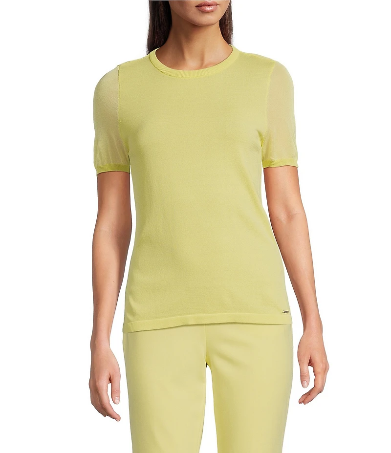 Calvin Klein Sweater Knit Crew Neck Short Sleeve Relaxed Fit Blouse