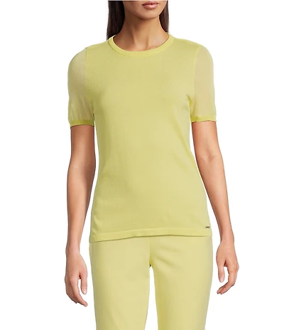 Calvin Klein Sweater Knit Crew Neck Short Sleeve Relaxed Fit Blouse