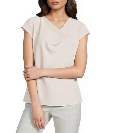 Calvin Klein Textured Georgette Cowl Neck Cap Sleeve Blouse