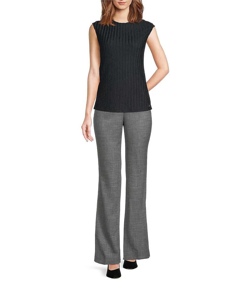 Calvin Klein Textured Knit Crew Neck Cap Sleeve Top