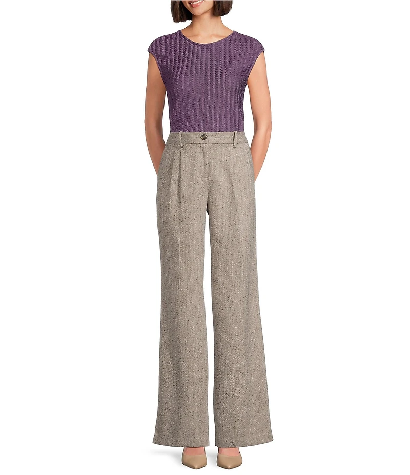 Calvin Klein Textured Knit Crew Neck Cap Sleeve Top