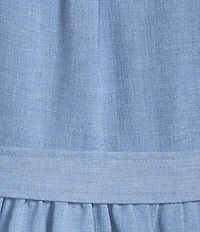 Calvin Klein Textured Tencel Collared Neck Short Puff Sleeve Belted Shirt Dress