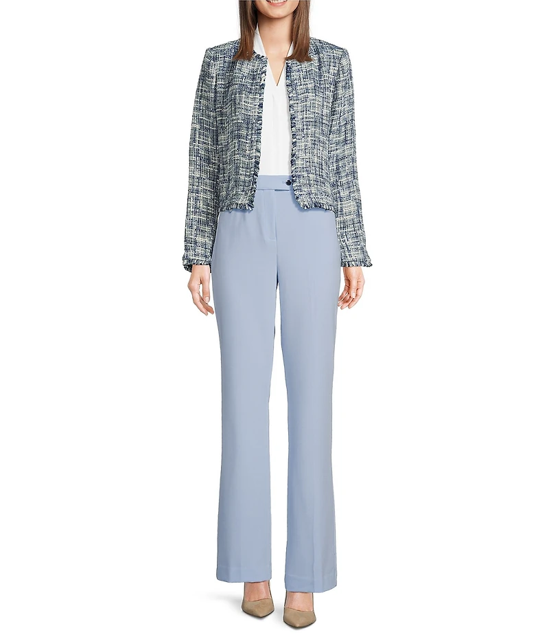 Calvin Klein Tweed Collarless Open-Front Cropped Jacket