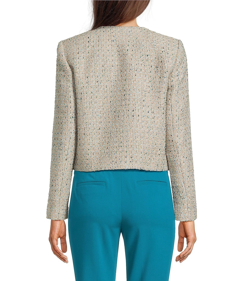 Calvin Klein Tweed Crew Neck Long Sleeve Open Front Jacket