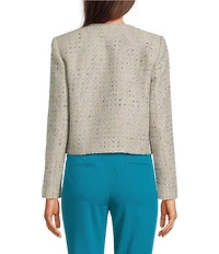 Calvin Klein Tweed Crew Neck Long Sleeve Open Front Jacket