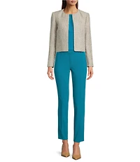 Calvin Klein Tweed Crew Neck Long Sleeve Open Front Jacket