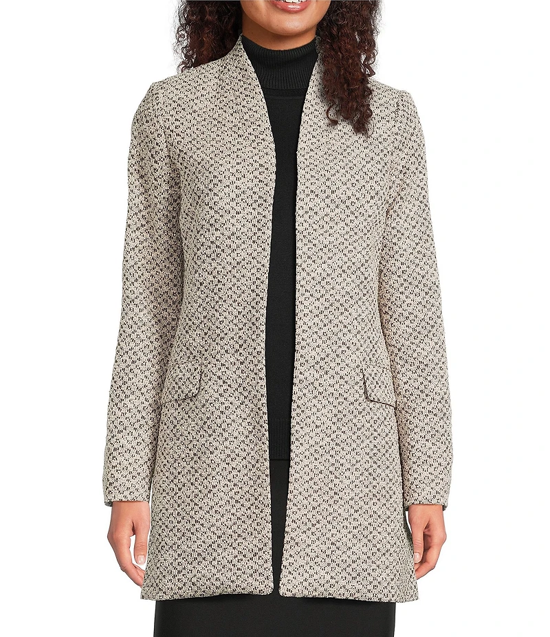 Calvin Klein Tweed Collarless Open Front Topper Jacket