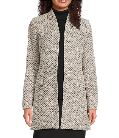Calvin Klein Tweed Collarless Open Front Topper Jacket