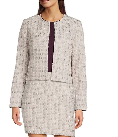Calvin Klein Tweed Round Neck Open Front Jacket