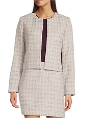 Calvin Klein Tweed Round Neck Open Front Jacket