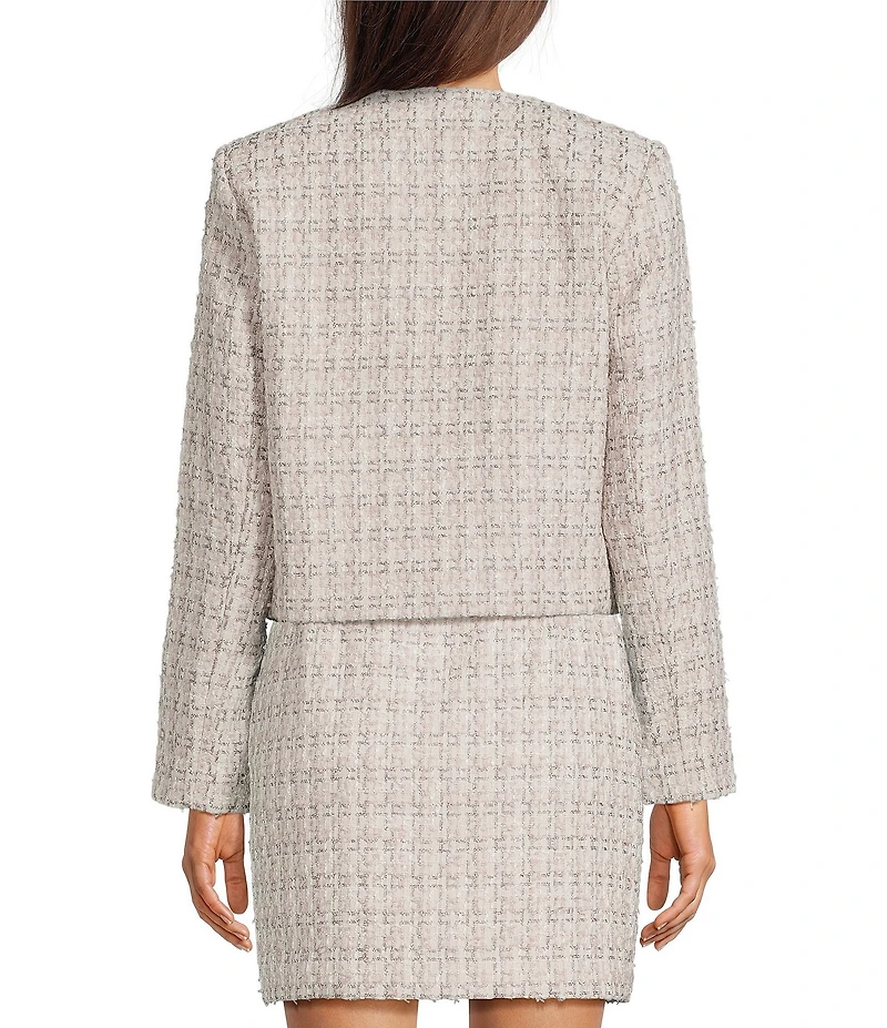 Calvin Klein Tweed Round Neck Open Front Jacket