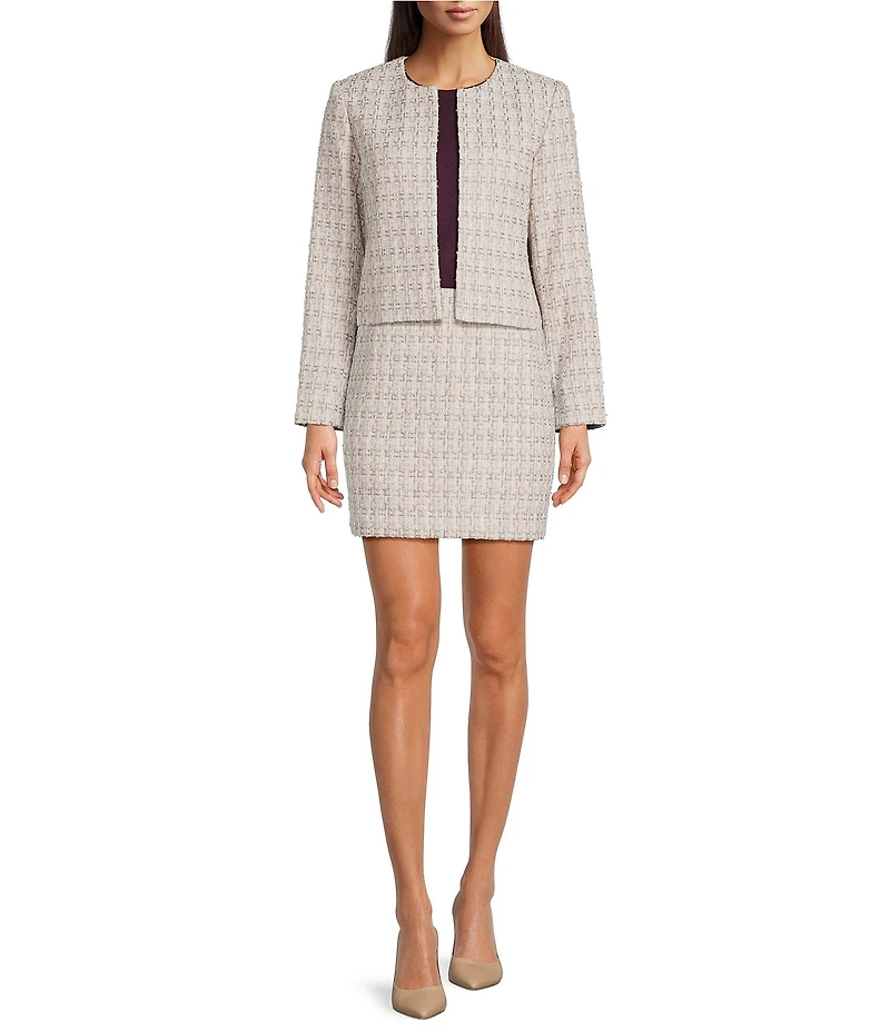 Calvin Klein Tweed Round Neck Open Front Jacket