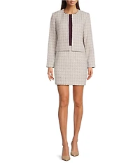 Calvin Klein Tweed Round Neck Open Front Jacket
