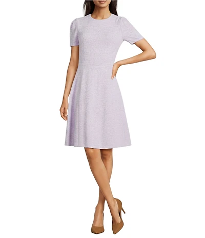 Calvin Klein Tweed Short Sleeve Fit And Flare Dress