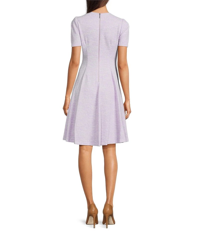 Calvin Klein Tweed Short Sleeve Fit And Flare Dress