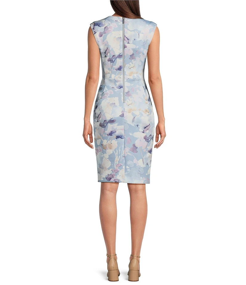 Calvin Klein V-Neck Floral Print Scuba Sheath Dress