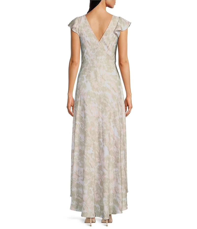 Calvin Klein V-Neck Flutter Sleeve Floral Midi Dress