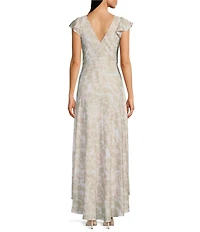 Calvin Klein V-Neck Flutter Sleeve Floral Midi Dress