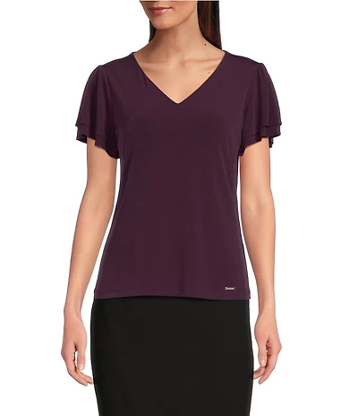Calvin Klein V-Neck Short Flutter Sleeve Top
