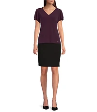 Calvin Klein V-Neck Short Flutter Sleeve Top