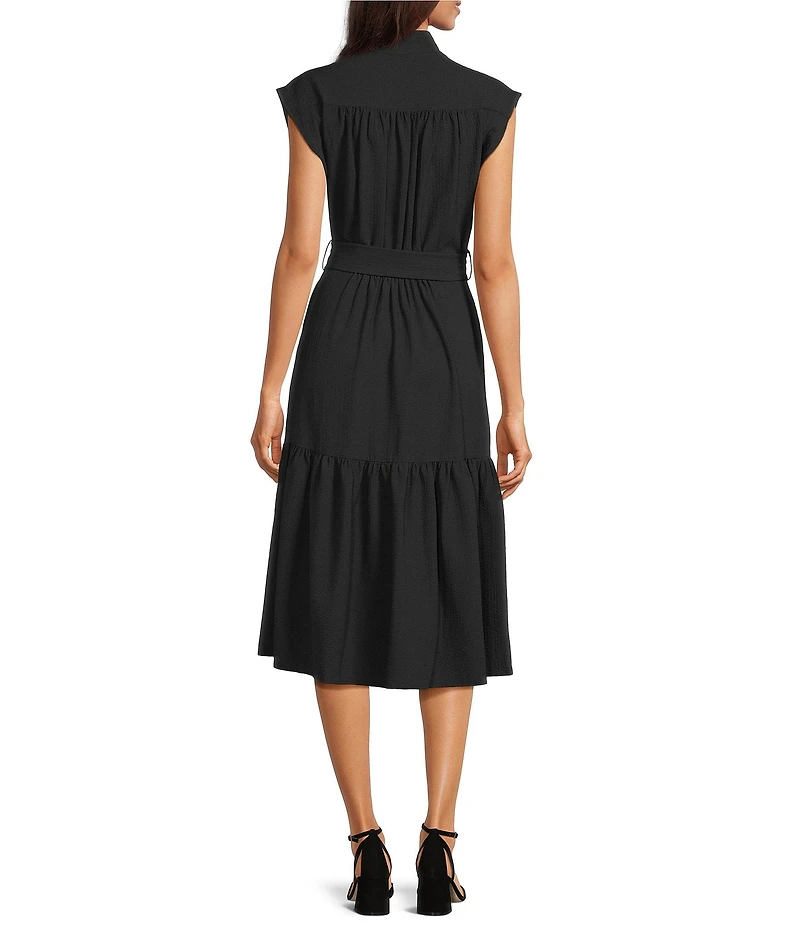 Calvin Klein V Neck Short Sleeve Tiered Midi Dress
