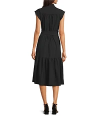 Calvin Klein V Neck Short Sleeve Tiered Midi Dress