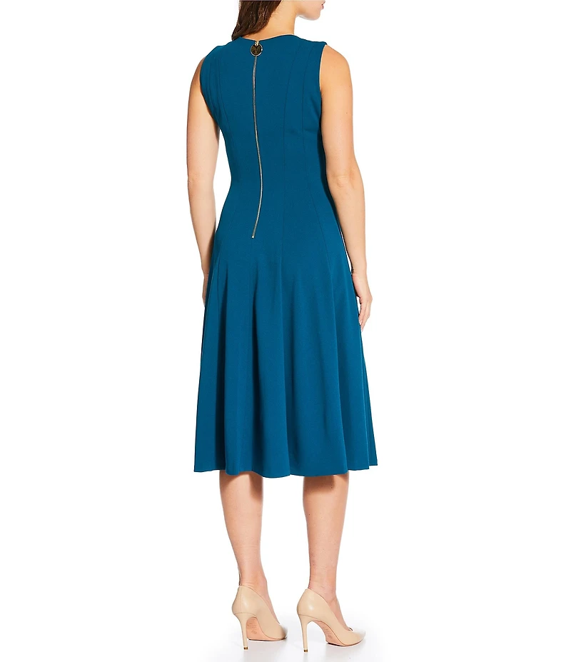 Calvin Klein V-Neck Sleeveless Scuba Crepe Fit And Flare Dress