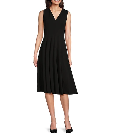 Calvin Klein V-Neck Sleeveless Scuba Crepe Fit And Flare Dress