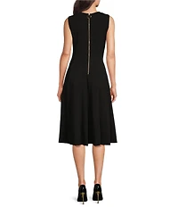 Calvin Klein V-Neck Sleeveless Scuba Crepe Fit And Flare Dress