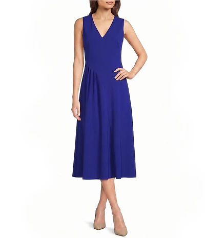 Calvin Klein V-Neck Sleeveless Scuba Crepe Midi Dress