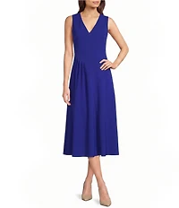 Calvin Klein V-Neck Sleeveless Scuba Crepe Midi Dress