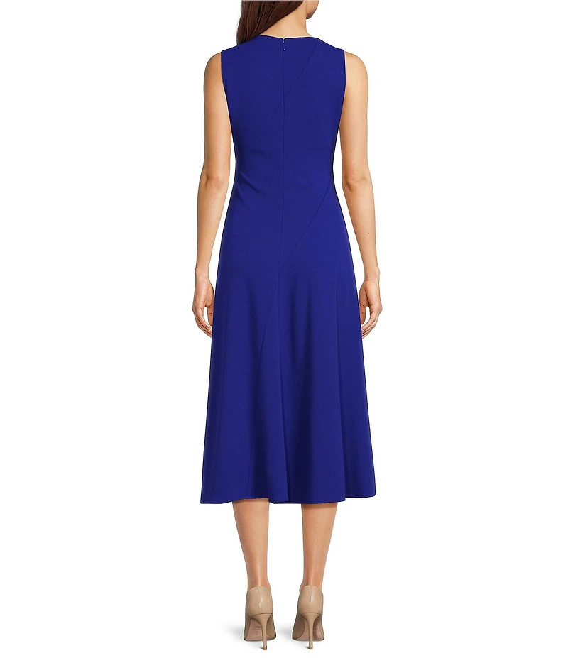 Calvin Klein V-Neck Sleeveless Scuba Crepe Midi Dress