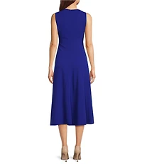Calvin Klein V-Neck Sleeveless Scuba Crepe Midi Dress