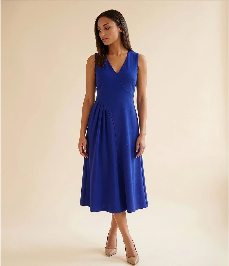 Calvin Klein V-Neck Sleeveless Scuba Crepe Midi Dress