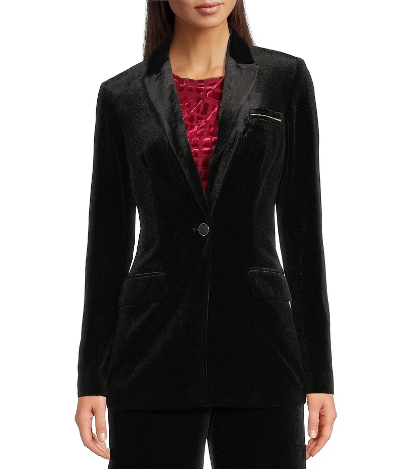 Calvin Klein Velvet Notch Collar One Button Blazer