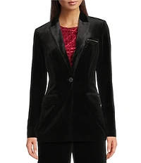 Calvin Klein Velvet Notch Collar One Button Blazer