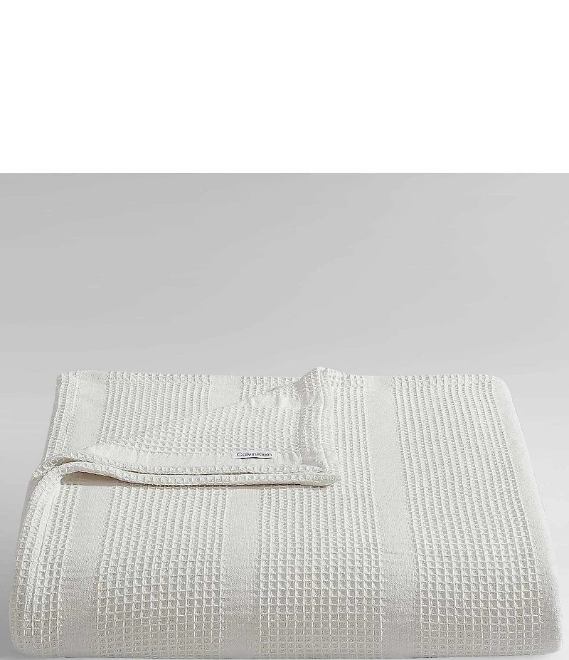 Calvin Klein Waffle Stripe Cotton Bed Blanket