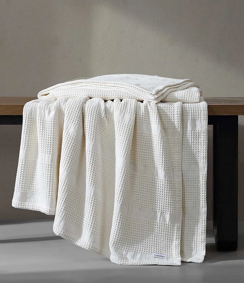 Calvin Klein Waffle Stripe Cotton Bed Blanket
