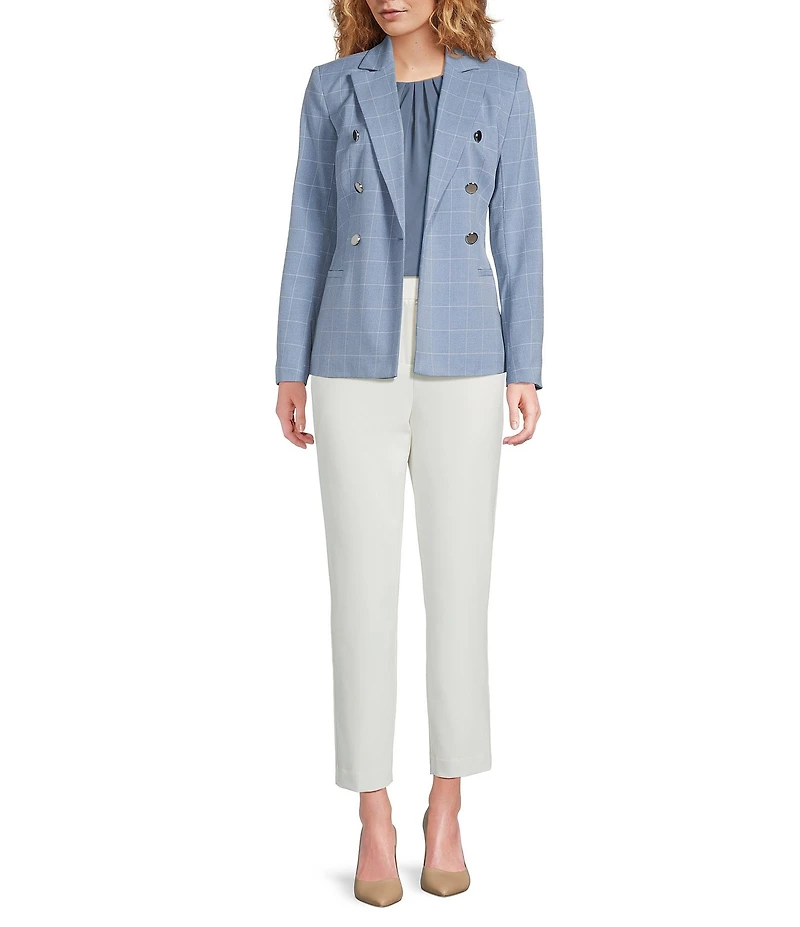 Calvin Klein Windowpane Twill Peak Lapel Long Sleeve Double Breasted Jacket