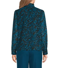 Calvin Klein Woven Floral Printed Chiffon Mock Neck Long Sleeve Blouse