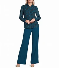 Calvin Klein Woven Floral Printed Chiffon Mock Neck Long Sleeve Blouse