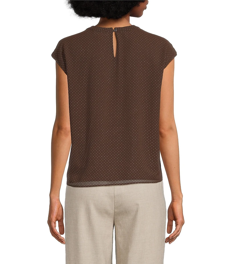 Calvin Klein Woven Pleated Crew Neck Cap Sleeve Blouse