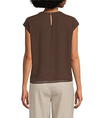 Calvin Klein Woven Pleated Crew Neck Cap Sleeve Blouse