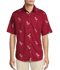 Caribbean Allover Palm Valley Embroidery Short Sleeve Woven Shirt