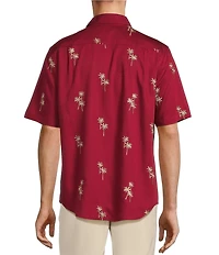 Caribbean Allover Palm Valley Embroidery Short Sleeve Woven Shirt